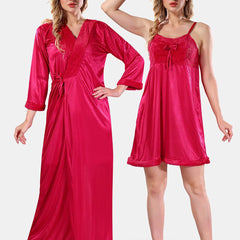 Be You Square Neck Lace Up Details Satin Maxi Nightdress With Robe
