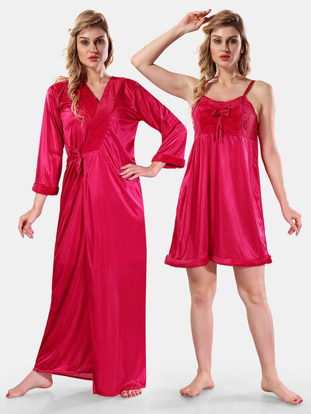 Be You Square Neck Lace Up Details Satin Maxi Nightdress With Robe