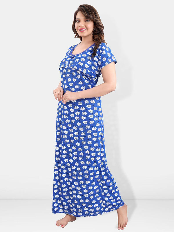 Be You Floral Printed Maxi Satin Maternity Nightdress