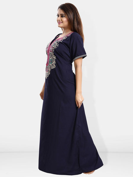 Be You Ethnic Motifs Embroidered Maxi Nightdress