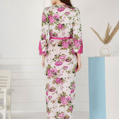 Be You Floral Printed Shoulder Straps Satin Maxi Nightdress With Robe