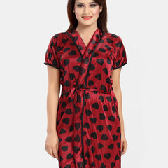 Be You Women V-Neck Printed Satin Nightdress