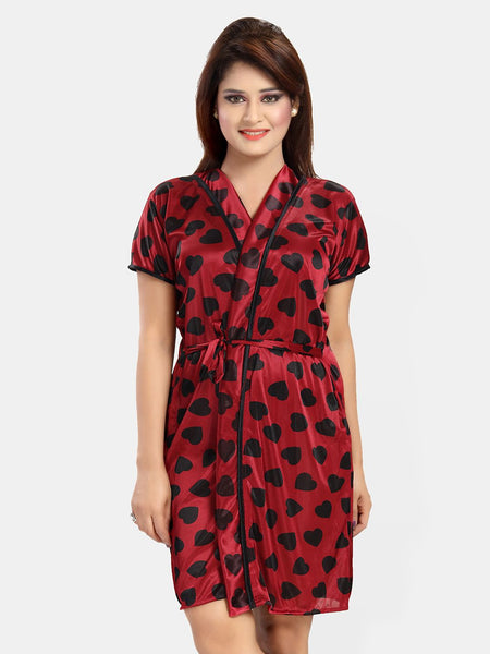 Be You Women V-Neck Printed Satin Nightdress