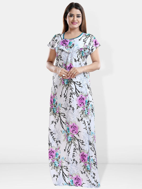 Be You Floral Printed Maxi Satin Maternity Nightdress