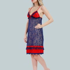 Be You Solid Lace Details Satin Nighty with Robe
