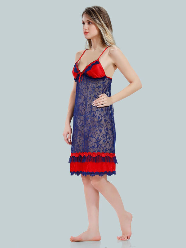 Be You Solid Lace Details Satin Nighty with Robe