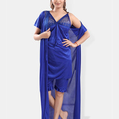 Be You Shoulder Strap Neck Satin Night Suit With Robe