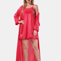 Be You Square Neck Lace Up Details Satin Maxi Nightdress With Robe