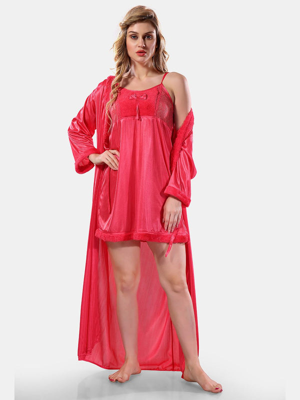 Be You Square Neck Lace Up Details Satin Maxi Nightdress With Robe