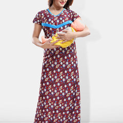 Be You Floral Printed Maxi Satin Maternity Nightdress