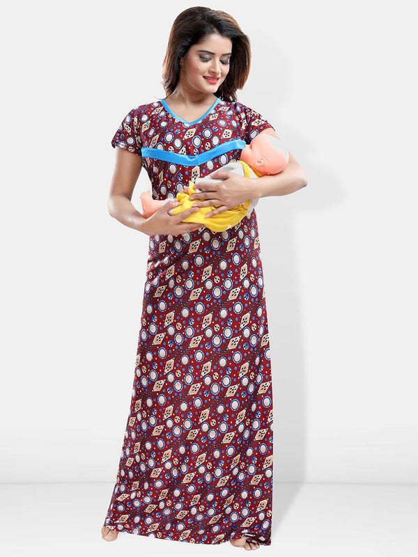 Be You Floral Printed Maxi Satin Maternity Nightdress