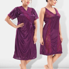 Be You Women Purple Solid Satin Nightdress-BUF-NIGHTY-2192-Purple
