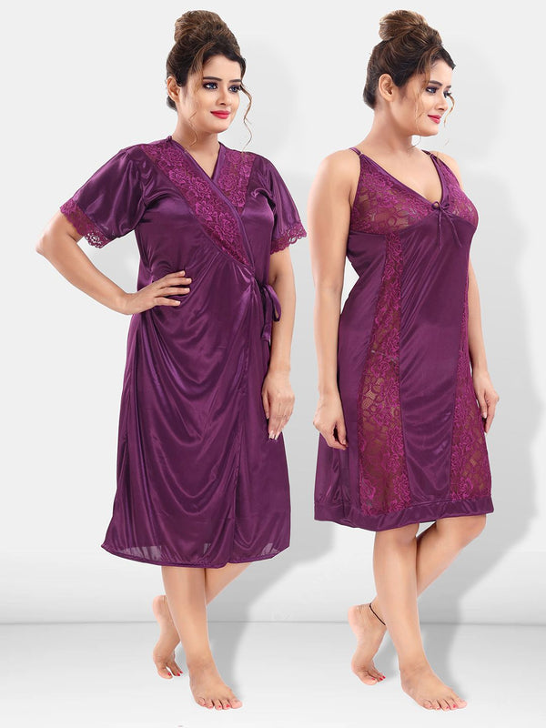 Be You Women Purple Solid Satin Nightdress-BUF-NIGHTY-2192-Purple
