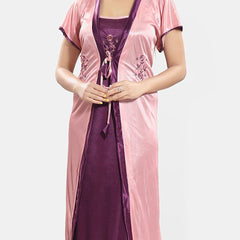 Be You Embroidered Satin Maxi Nightdress With Robe