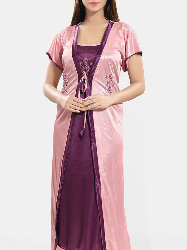 Be You Embroidered Satin Maxi Nightdress With Robe