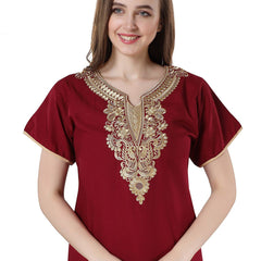 Be You Maroon Embroidered Maxi Nightdress
