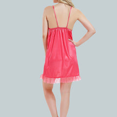 Be You Solid Lace Details Satin Nighty with Robe