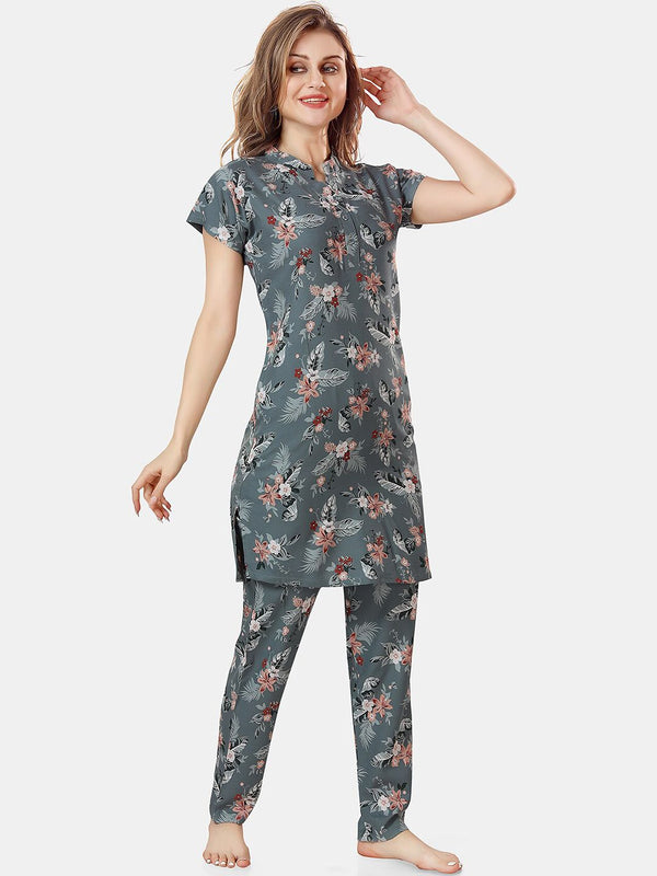 Be You Printed Kurta With Pyjama Night Suit