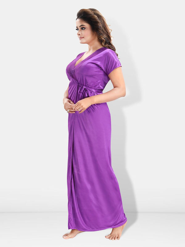 Be You 6 Pieces Satin Maxi Nightdress Set With Robe And Lingerie Set