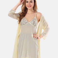 Be You Net Above Knee Length Nightdress With Robe