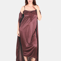 Be You Floral Lace Shoulder Straps Satin Maxi Nightdress With Robe