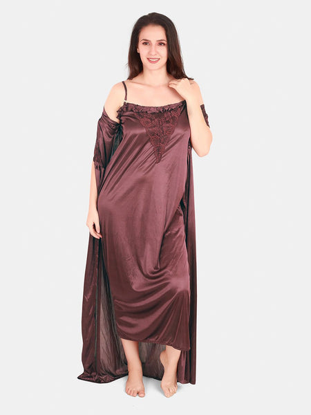 Be You Floral Lace Shoulder Straps Satin Maxi Nightdress With Robe