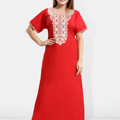 Be You Ethnic Motifs Embroidered Maxi Nightdress