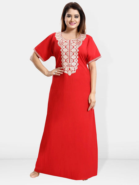 Be You Ethnic Motifs Embroidered Maxi Nightdress