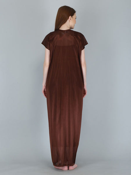 Be You Women Brown Maxi Nightdress  With Robe Pack of 2