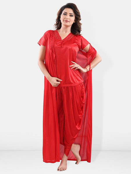 Be You V-Neck Satin Night Suit With Robe