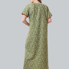 Be You Olive Green Embroidered Maxi Nightdress