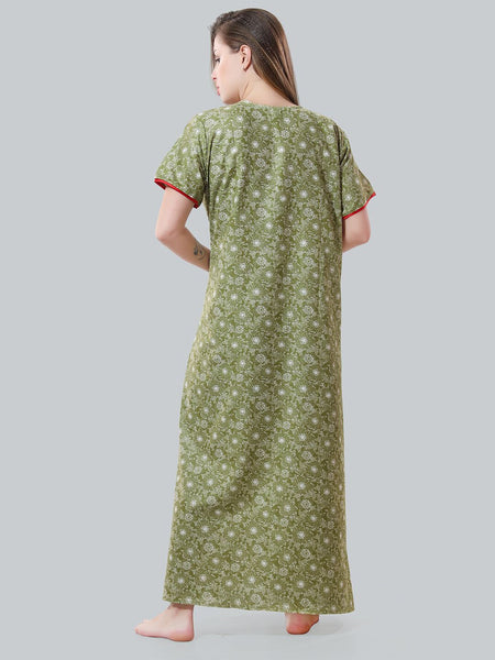 Be You Olive Green Embroidered Maxi Nightdress
