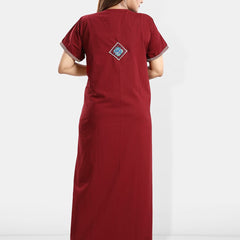 Be You Ethnic Motifs Embroidered Maxi Nightdress