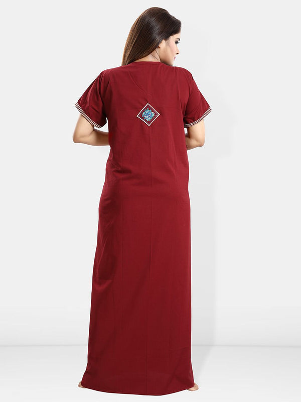 Be You Ethnic Motifs Embroidered Maxi Nightdress