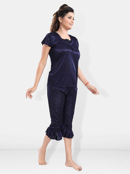 Be You Square Neck Satin Night Suit With Robe