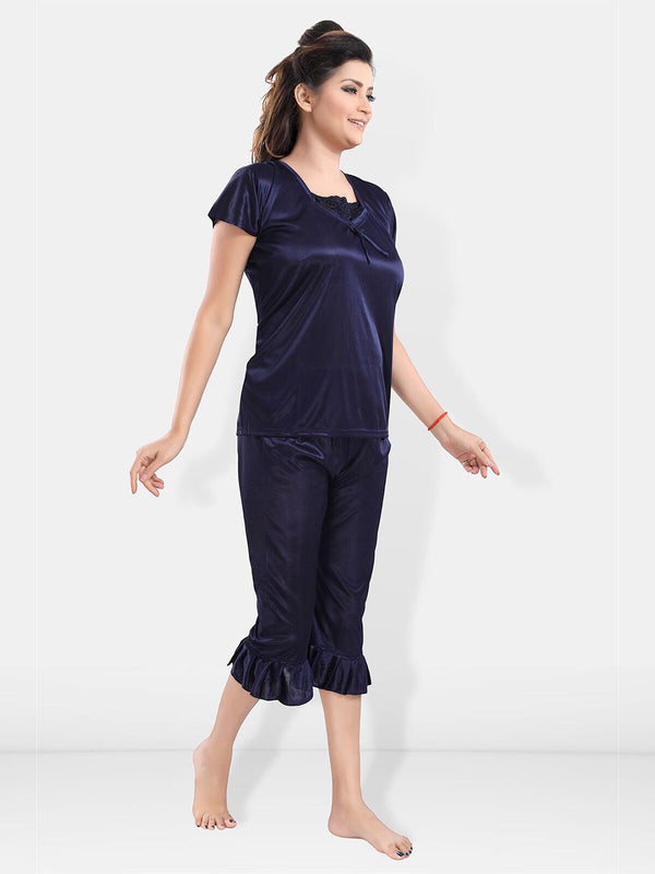 Be You Square Neck Satin Night Suit With Robe