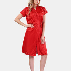 Be You Solid Lace Details Satin Nighty with Robe
