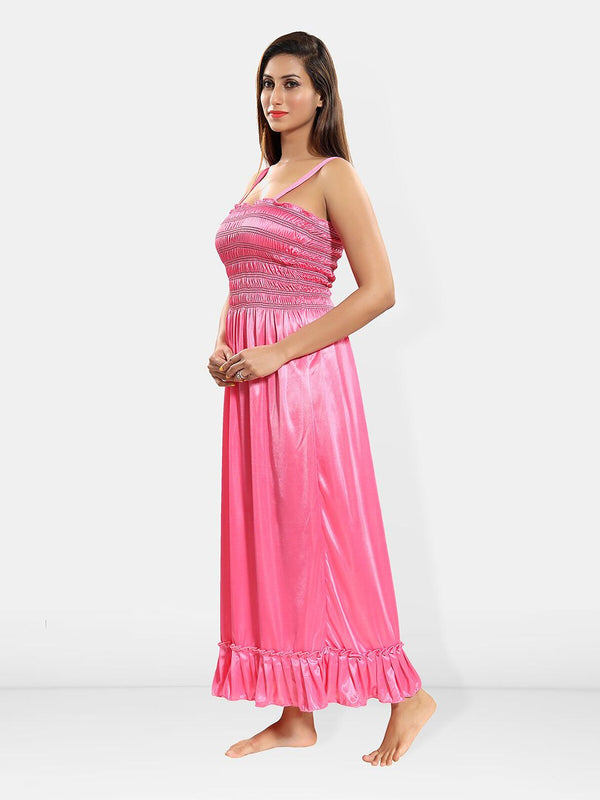 Be You Self Design Shoulder Strap Satin Nightdress