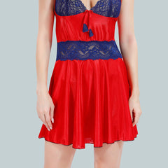 Be You Solid Lace Details Satin Nighty with Robe