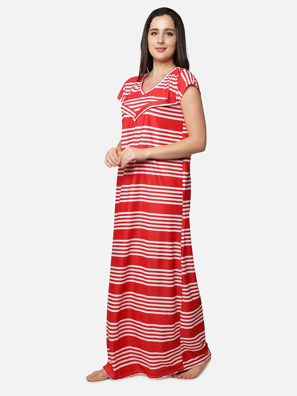 Be You Women Red Printed Maxi Nightdress Nursing / Feeding Gown