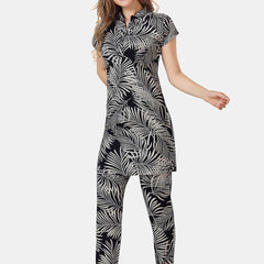 Be You Tropical Printed Mandarin Collar Longline Night Suit
