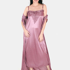 Be You Floral Lace Shoulder Straps Satin Maxi Nightdress With Robe