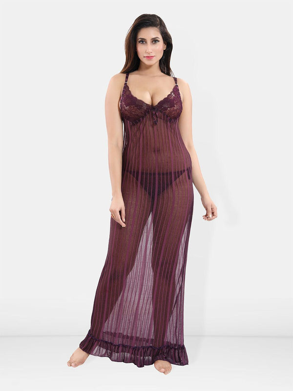Be You Self Design Shoulder Straps Net Baby Doll With Brief