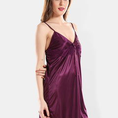 Be You Self Design Satin Shoulder Straps Nightdress With Robe