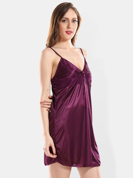 Be You Self Design Satin Shoulder Straps Nightdress With Robe