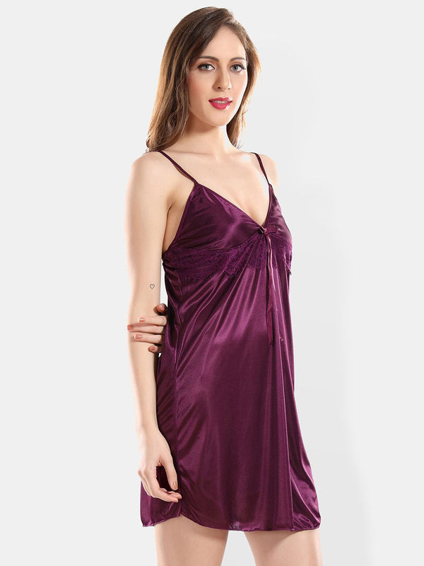 Be You Self Design Satin Shoulder Straps Nightdress With Robe