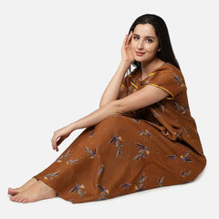 Be You Mustard Printed Maxi Nightdress