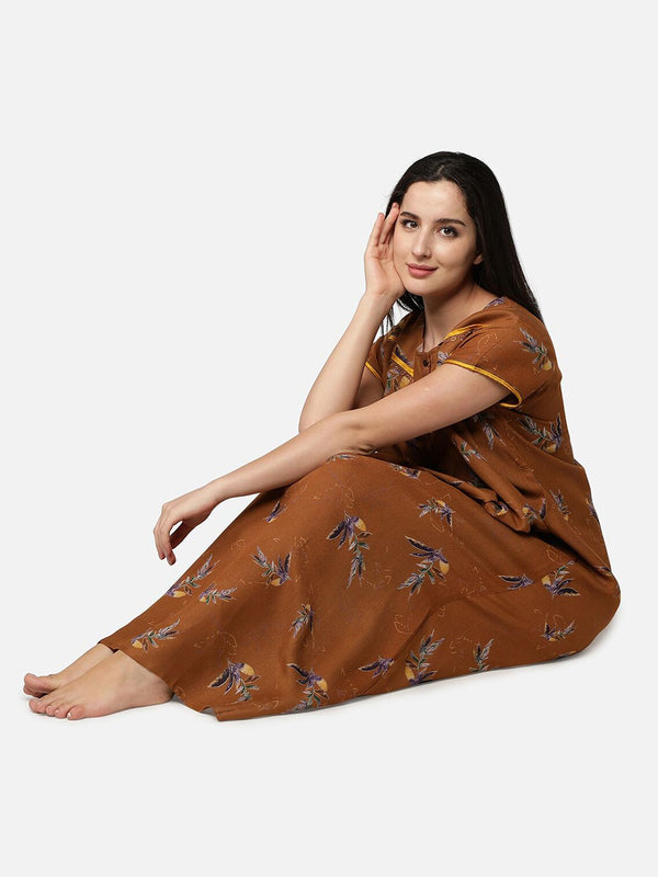 Be You Mustard Printed Maxi Nightdress
