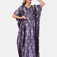 Be You Floral Printed Satin V-Neck Kaftan Nightdress