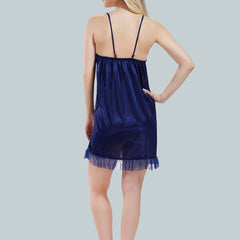 Be You Solid Lace Details Satin Nighty with Robe